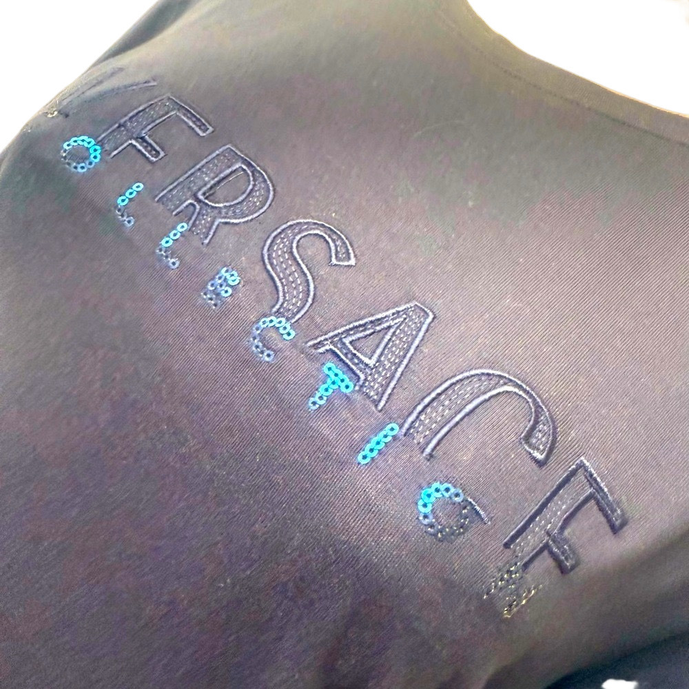 Versace Men's Black Embroidered Graphic Logo T-Shirt Size M - Picture 3 of 12